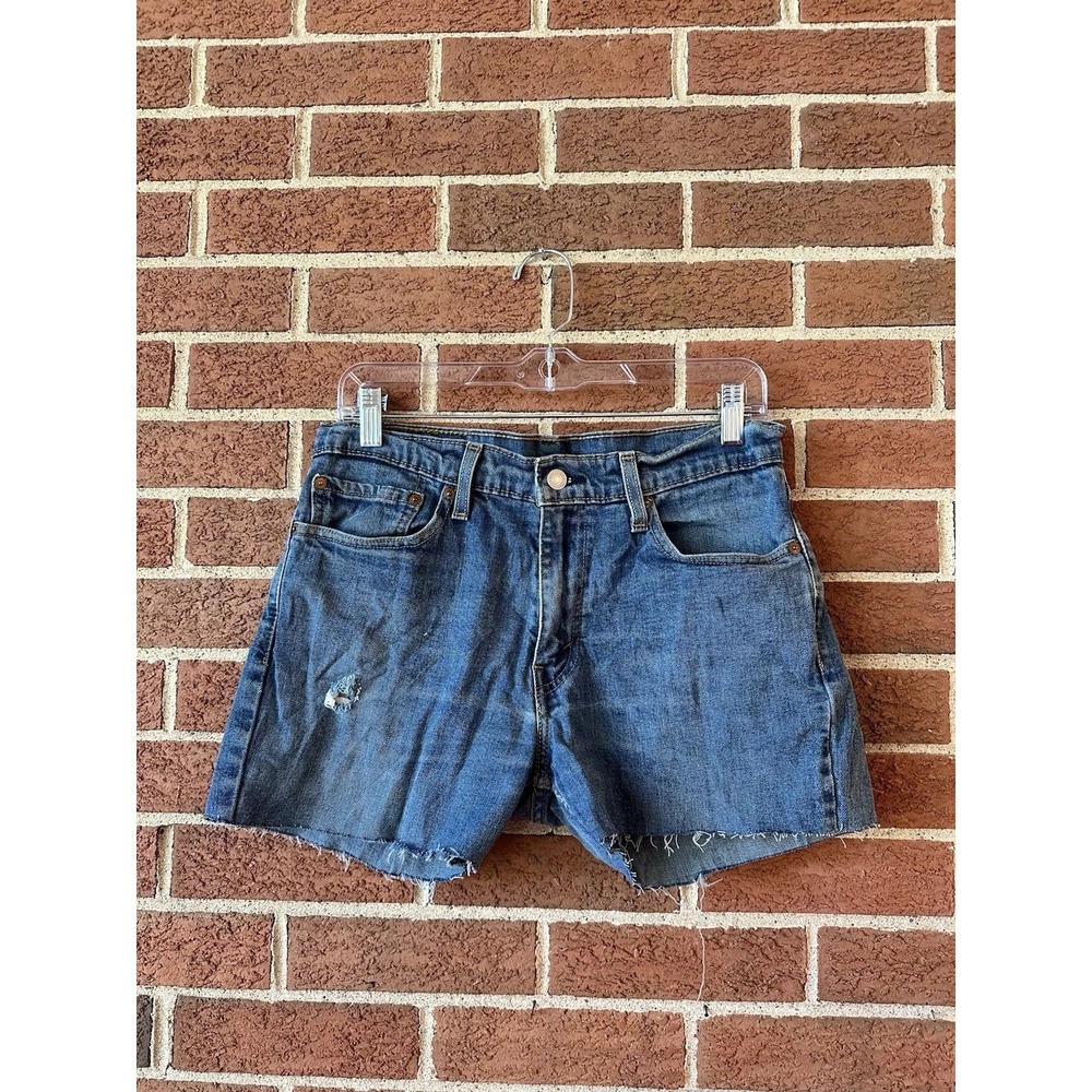 Levis 511 Slim Fit Cut Off Denim Shorts Blue Mens 31 Distressed Raw Hem